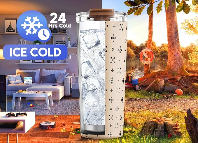 Meoky 24 oz Insulated Travel Coffee Mug: Leak Proof Lid, Mocha Cross | - Image 4