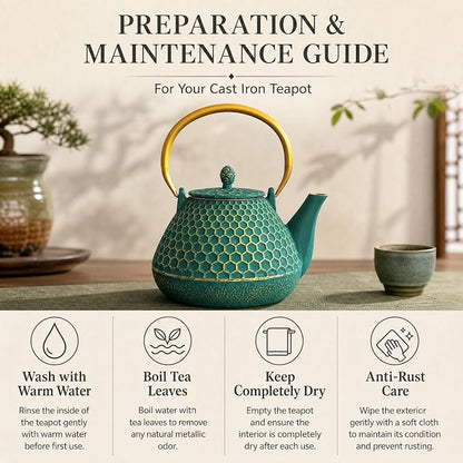 YJX 54oz Cast Iron Tea Kettle for Stovetop, Enameled Interior, Heavy and Durable - Image 7