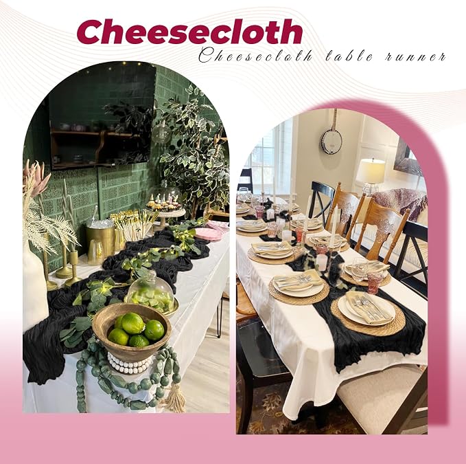 6 Pack Black Cheesecloth Table Runner 20 x 120 Inch Gauze Table Runner Fabric - Image 5