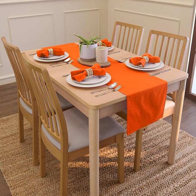 Encasa XO Table Runner, Cotton Canvas Dining Runner 13"x104" | Orange, 180 GSM - Image 2