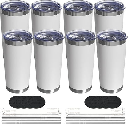 20oz Travel Coffee Tumbler 8 Pack, Lids and Straws, Stainless Steel | Double by UIRZOTN