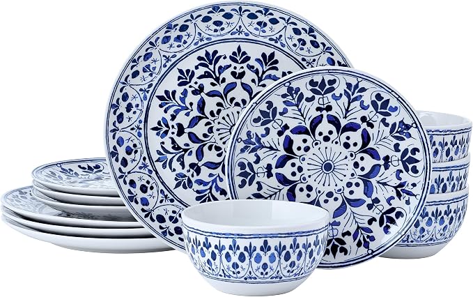 Pfaltzgraff Medallion Radiance 12 Piece Stoneware Dinnerware Plate Bowl Dish Set by Pfaltzgraff