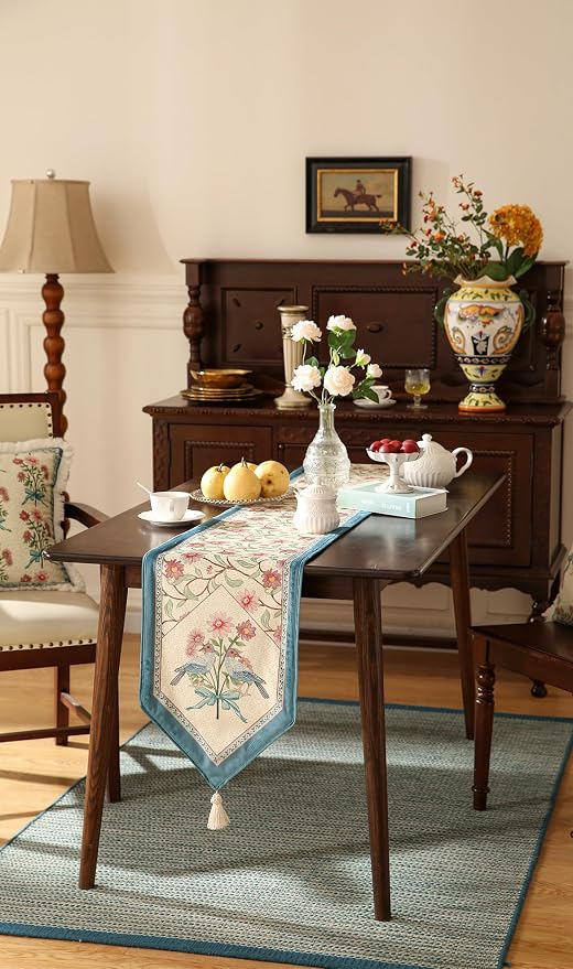 Patdrea Designer Elegant Velvet Table Runner, Colorful Floral Pattern, - Image 8