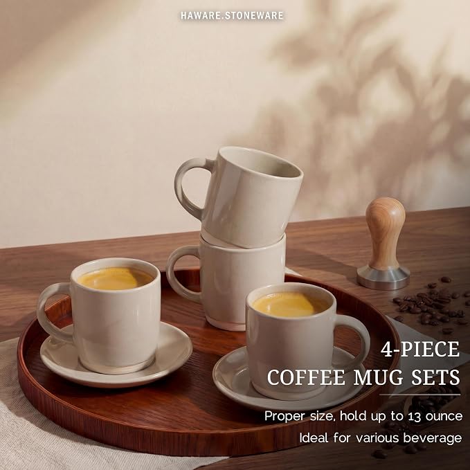 HaWare 13OZ Coffee Mugs Set of 4, Stoneware Coffee Cups | Ceramic Latte Mug - Image 3