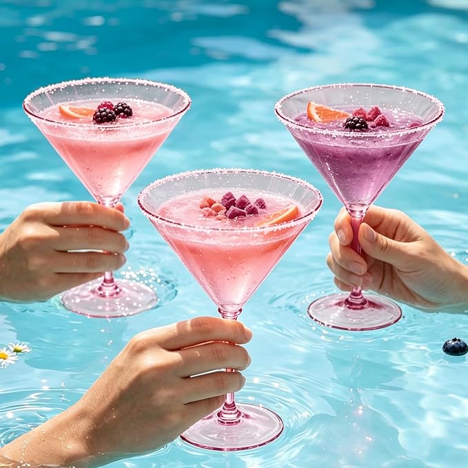 Plastic Martini Glasses Set of 24, 9 oz Pink Cocktail Cups | Unbreakable - Image 6