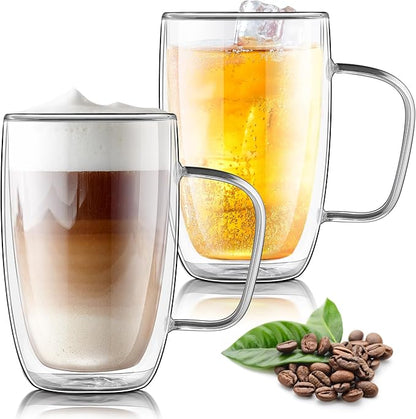 Joeyan Large Clear Double Walled Glass Coffee Mugs 16 oz, Double Layer Tea by JoeyanHousehold
