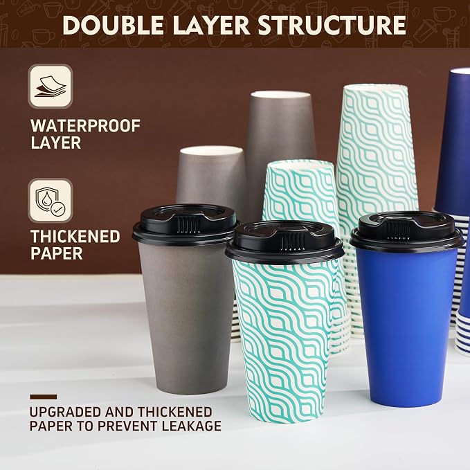 YEEHAW 16 oz Coffee Cups with Lids, 100 Pack | Heat & leak-proof paper - Image 6