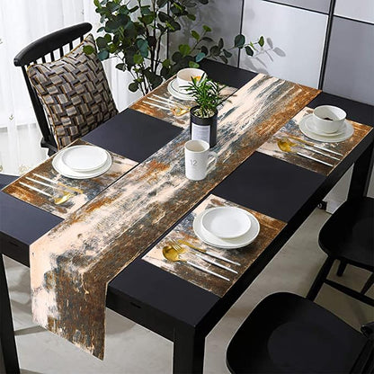 Black Grey Abstract Table Runner and Placemats Set, Linen 108" Long | Retro by TQFZP