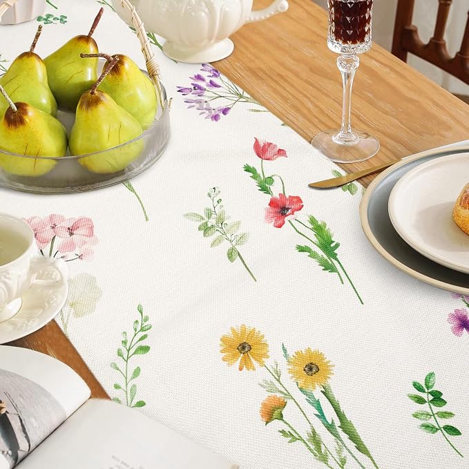 Bonhause Spring Floral Table Runner 13x90 Inch Purple Pink Wildflower Leaves - Image 4