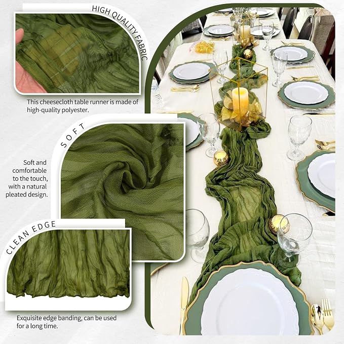 4 Pack Cheesecloth Table Runner 10FT Olive Green Table Runner Boho Gauze Cheese - Image 3