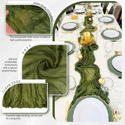 4 Pack Cheesecloth Table Runner 10FT Olive Green Table Runner Boho Gauze Cheese - Image 3