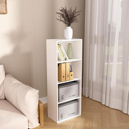 Wooden 4 Cube Storage Organizer, 4 Tier Tall Modern Bookshelf Freestanding Storage Display Organizer, Versatile Cubes Shelf and Cubby Unit for Living Room, Bedroom, Home Office 15.7inch