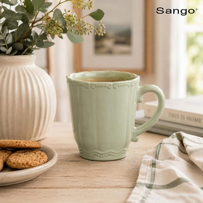 SANGO Bethany Sage Mugs Set of 4, 15 oz Stoneware Green Coffee Mugs, Vibrant - Image 9