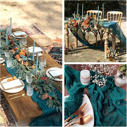 12 Pack Teal Cheesecloth Table Runner 35 x 120 Inch | Boho Gauze Fabric - Image 6