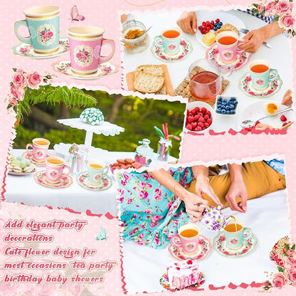 Tioncy 100 Pcs Tea Party Decorations Include 50 Pieces 9 oz Paper Tea Cups - Image 6