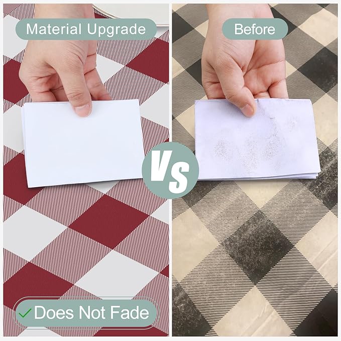 misaya Square Waterproof Vinyl Table Cloth, Buffalo Flannel Backed Tablecloth, Wipeable Plastic Table Cover for Valentine's Day, Dinner, Kitchen, Outdoor (60" x 60", Burgundy and White)
