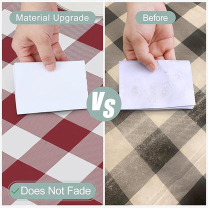 misaya Rectangle Waterproof Vinyl Table Cloth, Buffalo Flannel Backed Tablecloth, Wipeable Plastic Table Cover for Valentine's Day, Dinner, Kitchen, Outdoor (60" x 84", Burgundy and White)