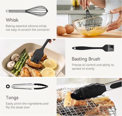 Silicone Kitchen Utensils Set, 28 Pcs Cooking Utensils Set 446°F Heat Resistant Spatula Set, Food Grade Silicone and Stainless Steel Handle Kitchen Gadgets for Nonstick Cookware BPA Free