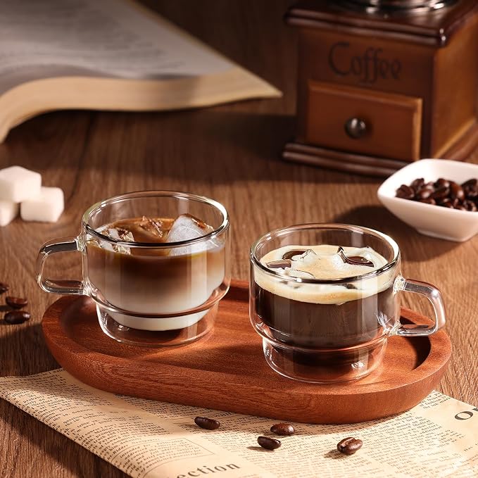 glastal 4 oz Stackable Glass Cups Espresso Cups Double Walled Espresso Glasses - Image 3