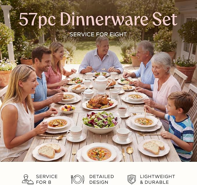Joseph Sedgh Collection Sandra Bone China Dinnerware Set, 57-Piece | Service - Image 2