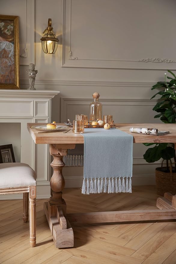 Dusty Blue Table Runners 48 Inches Long, Burlap Linen Style Rustic Farmhouse - Image 3