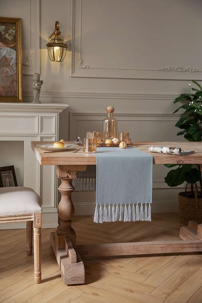 Dusty Blue Table Runners 48 Inches Long, Burlap Linen Style Rustic Farmhouse - Image 3