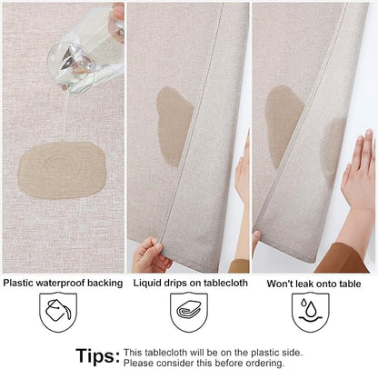 Smiry Rectangle Faux Linen Table Cloth, Waterproof Burlap Fabric Tablecloth, Washable Decorative Farmhouse Table Covers for Kitchen, Dining, Parties, 60x102, Tan