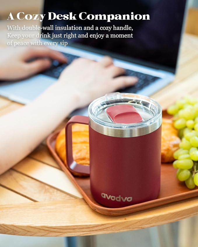 12oz Insulated Coffee Mug with Lid – Includes Two Lids, Stainless Steel Coffee - Image 5