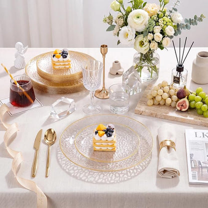 Rubtlamp 60Pcs Clear Gold Plastic Plates, Hammered Plastic Plates Included 30 - Image 3
