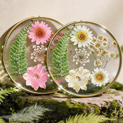Oqplog Resin Drink Coasters for Desk Coffee Table-Pink&White Dried Flowers by Oqplog
