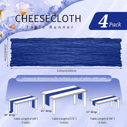 4 Pack Cheesecloth Table Runner 10FT Royal Blue Table Runner Boho Gauze Cheese - Image 2