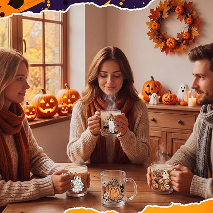 Tioncy 4 Pcs Halloween Ghost Coffee Mugs 12 oz Pumpkin Glass Cups - Image 5