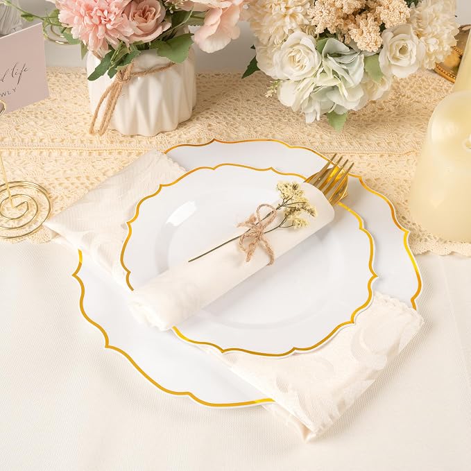 100 Pcs White & Gold Dessert Plastic Plates 7.5" Cake Disposable Plates | White - Image 5