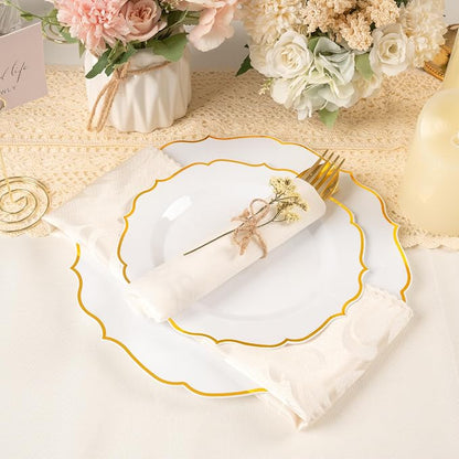 100 Pcs White & Gold Dessert Plastic Plates 7.5" Cake Disposable Plates | White - Image 5