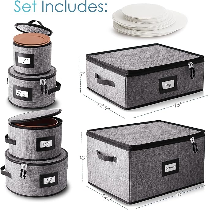 Hearth & Harbor Fine China Storage Containers, 6 Piece Dish Storage Containers - Image 2