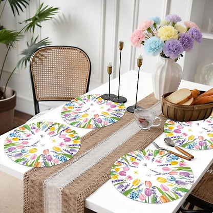 50PCS Watercolor Floral Disposable Paper Placemats - Spring Tulip & Lavender Round Table Mats for Birthday Wedding Baby Shower Party Decoration