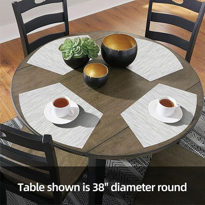 SHACOS Round Table Placemats Set of 7 Wedge Shaped Place Mat with Round Centerpiece Mat Heat Resistant Table Mats Washable (7, Gray White)