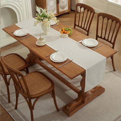 Linen Blend Table Runner – Light Natural Handmade Hemstitch, Classic Style - Image 7