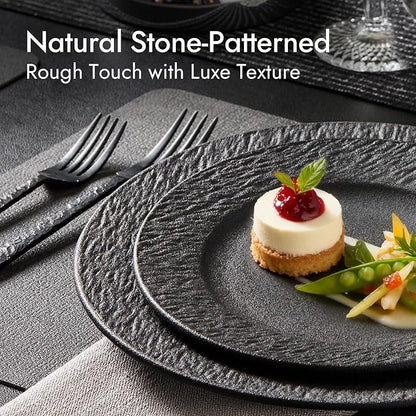 Black Dinnerware Sets with flatware, 32-Piece Matte Marble Pattern Premium - Image 5