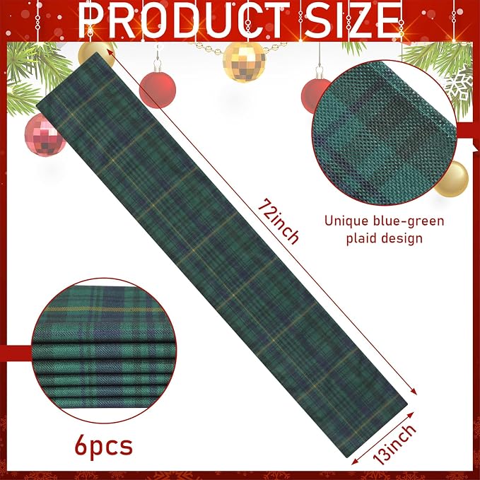Gilprop 6 Pcs 72 x 13'' Tartan Plaid Bear Babyshower Table Runner Vintage - Image 2