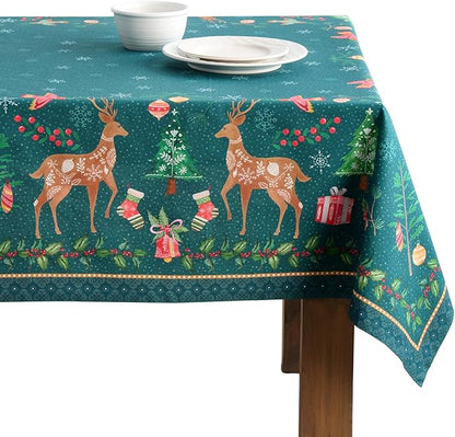Maison d' Hermine Table Cloth Rectangle Table 100% Cotton 70 x 120 Inches Fall Tablecloth Reusable Everyday Use for Thanksgiving Christmas Decorations Dining Farmhouse Party (Hygge Christmas)