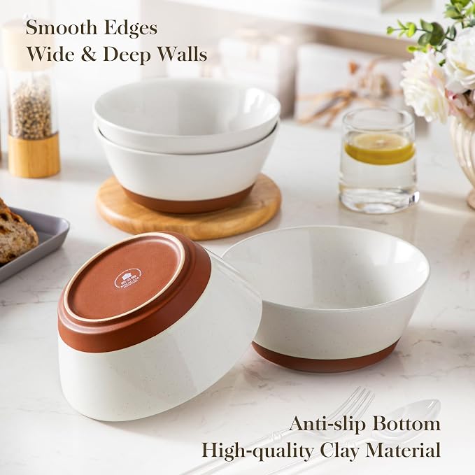 MALACASA Soup Bowls, Ceramic Salad Bowls Set of 4, 36oz Ceramic Bowls | - Image 6