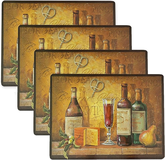 Benson Mills Cork Placemats Set of 4, Thick Cork Place Mats for Kitchen and Dining Tables, Easy Clean Table Mats (12" x 16" Rectangular Set of 4, Bordeaux Wine)
