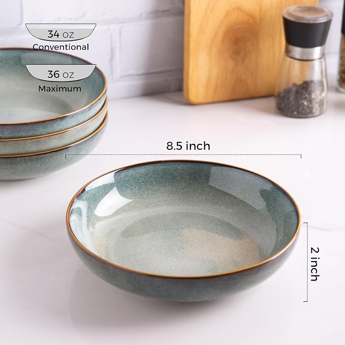 AmorArc 8.5’’ Ceramic Pasta Bowls Set of 6, 36oz Large Stoneware Bowls Set | - Image 3