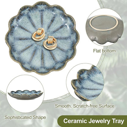 uxcell 1Pcs Ceramics Jewelry Plate, Sunflower Shape Key Holder Bowl for Entryway Table Decor Small Ring Tray Dish Gift for Women Girlfriend, Cold Ash