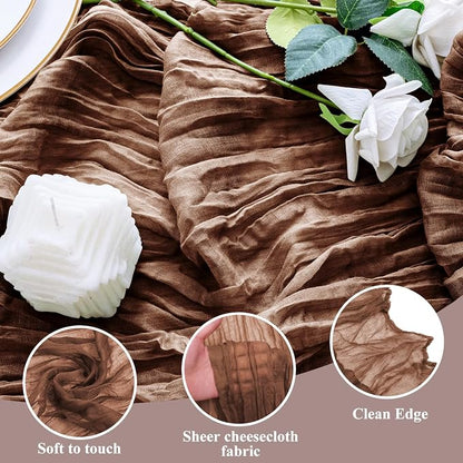 Cheesecloth Table Runner 10FT Brown Boho Gauze Rustic Sheer Runners | Cheese - Image 3