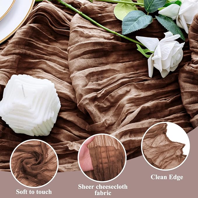 Cheesecloth Table Runner 10FT 6Pcs Brown Boho Gauze Rustic Sheer Runners | - Image 3