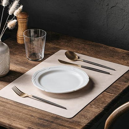 DOLOPL Placemats Set of 12 Reversible Dual-Color Table Placemats –Heat Resistant Wipeable & Washable Place Mats, Luxury Faux Leather Table Mats for Vintage Dining Table Decor (Beige&Light Grey)
