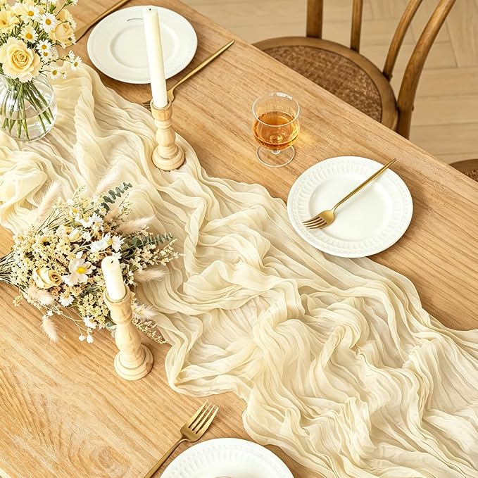 6Pcs Beige Table Runner, 10FT Rustic Cheesecloth Table Runner 35*120inch Boho - Image 2