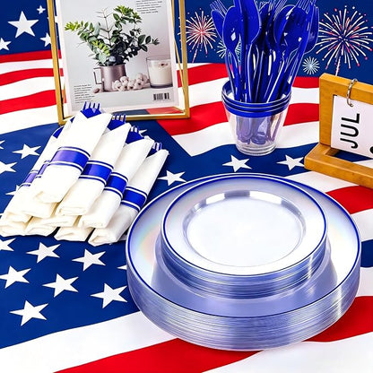 SUT 350 Pcs Blue and Clear Plastic Dinnerware Set - Image 4